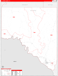 Val Verde County, TX Wall Map Zip Code Red Line Style 2024